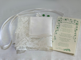 Fine Lace Keepsake Hanky w/ Shamrocks